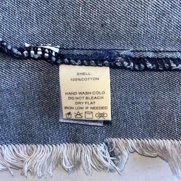 Fantastic Fawn Denim Jacket Womens Medium Silver Fringe Back Blue Jean Jacket - Picture 4 of 14